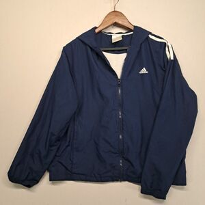 Adidas Womens Vintage Lined Windbreaker Jacket Navy Large L Y2K VTG 2003